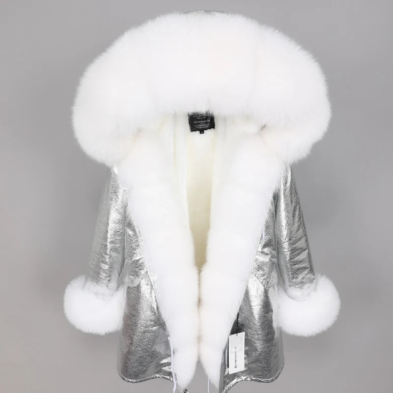 MAOMAOKONG 2024 Winter Women Coat Natural Fox Fur Collar Cuff Black Jackets Outw - View 87