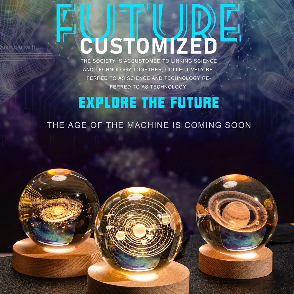 【Customized 8cm】Creative Gifts Laser Engraving Crystal Ball Night Lamp 2D Night - Side View