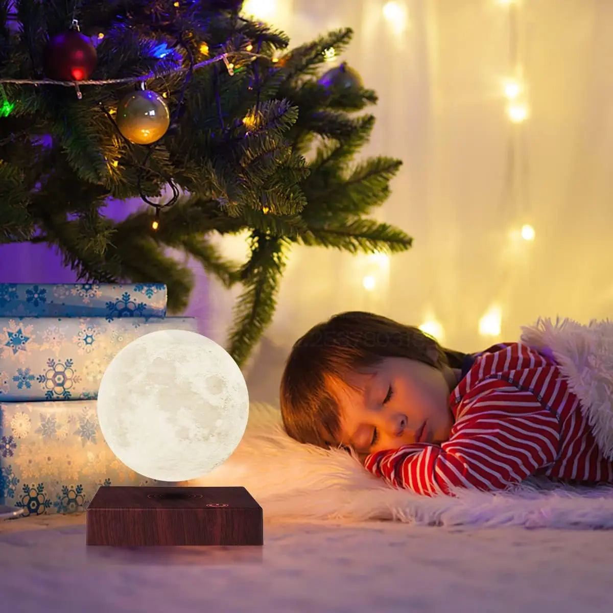 Magnetic Floating Rotating Moon Lamp with Wooden Base, 3 Color Temperature LED N - View 12