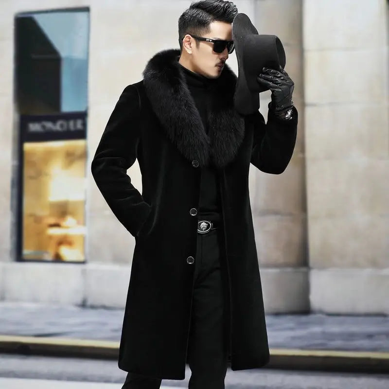 New fur coat with wide collar, whole mink winter thickened, long imitation mink - Main View