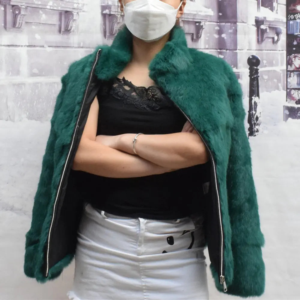 Fancy Rani Natural Rabbit Fur Coat Women Winter Jacket Real Leather And Fur Wome - View 11