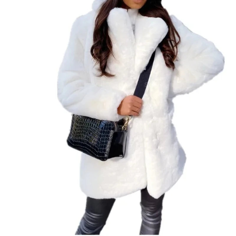 Autumn Winter Long Faux Fur Coat Jacket 2024 Women Thick Warm Coats Wo - Interior View