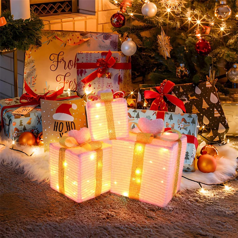 3pcs Christmas Gift Box Christmas Decor Luminous Bow Holi... - Features View