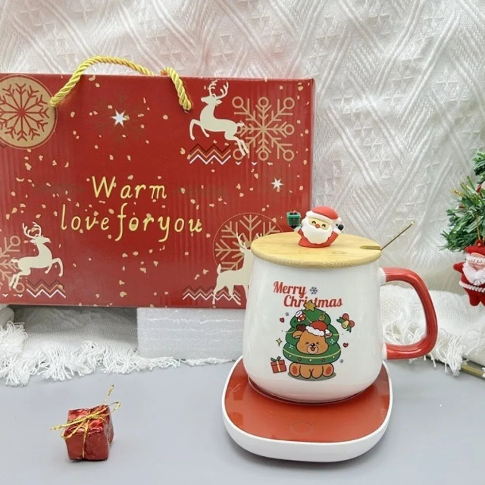 New Merry Christmas Gifts Kit Wooden Lid Santa Claus Pattern Ceramic Mug Snowman - View 4