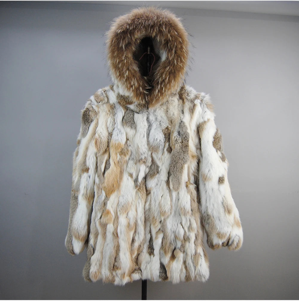 2025 Winter Women Rabbit Fur Coat Real Genuine Rabbit Fur Jacket With - Assembly Detail