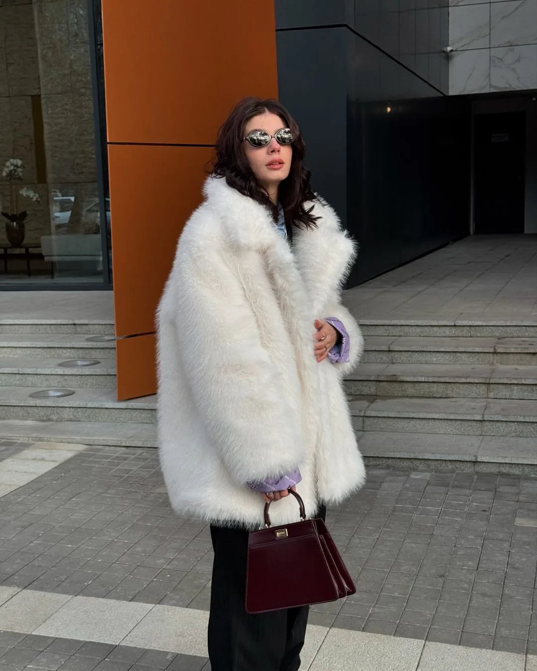 Faux Fur Coats Women Mid Length Turn Down Collar Coat Thick Warm Y2k Streetwear - View 11