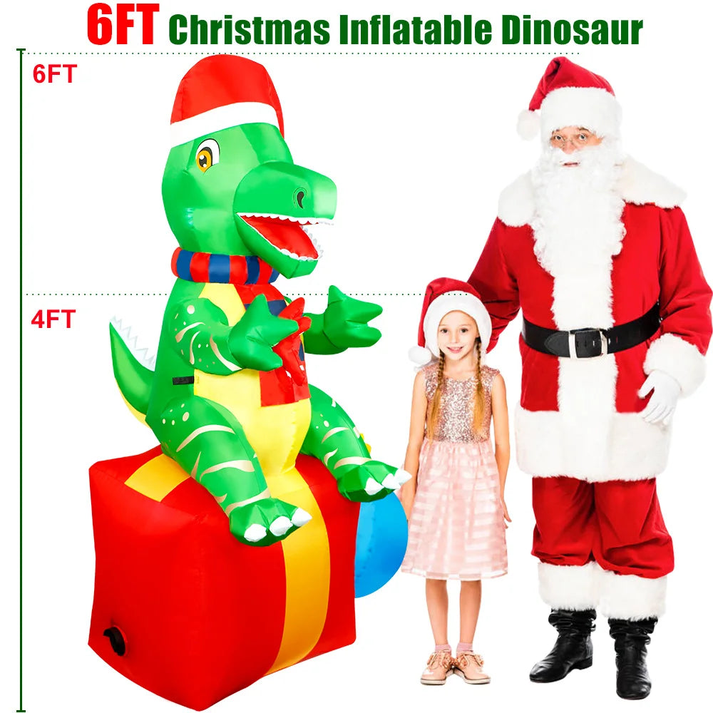 6FT Dinosaur Christmas Inflatables Outdoor Decorations Xmas Blow Up Ya - Side View