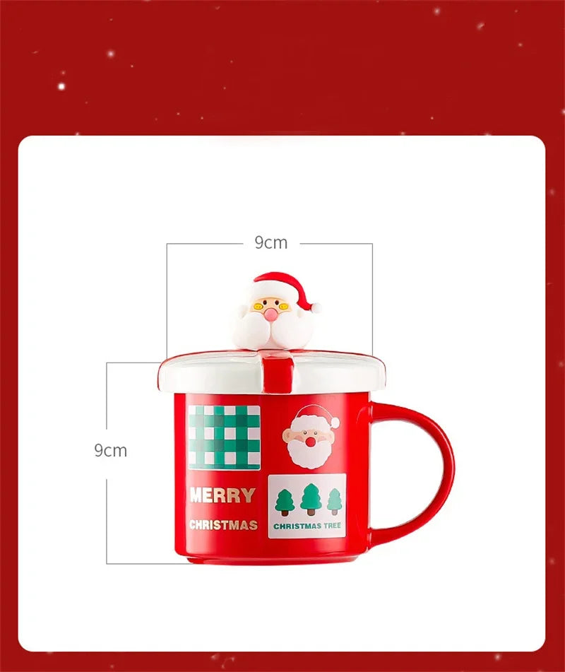 Christmas Mug With Lid and Spoon Santa Claus Ceramic Coffee Cup Elk Sn - Alternative Angle