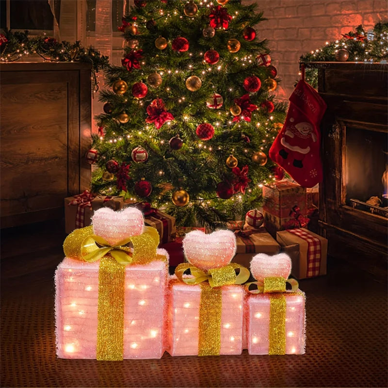 3pcs Christmas Gift Box Christmas Decor Luminous Bow Holi... - Additional View