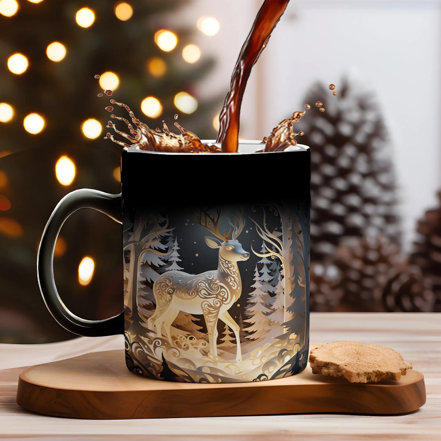 Christmas Color Changing Mug Santa Claus Ceramic Magic Mug Elk Heat Se - Pattern Detail