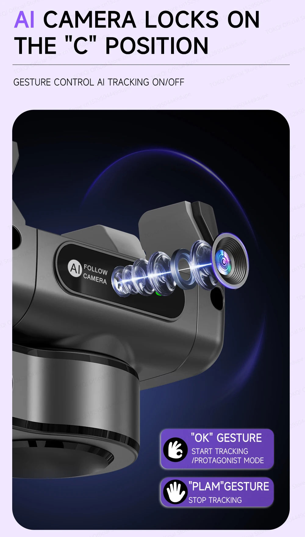 AI Tracking Deskpot Gimbal Tripod with Extendable Selfie Stick for Mob - Texture Detail