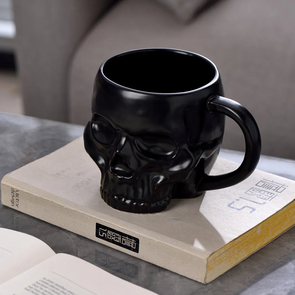Gothic Novelty Skull Mug with Gold Handles Ceramic Halloween Themed Skeleton Hea - View 6