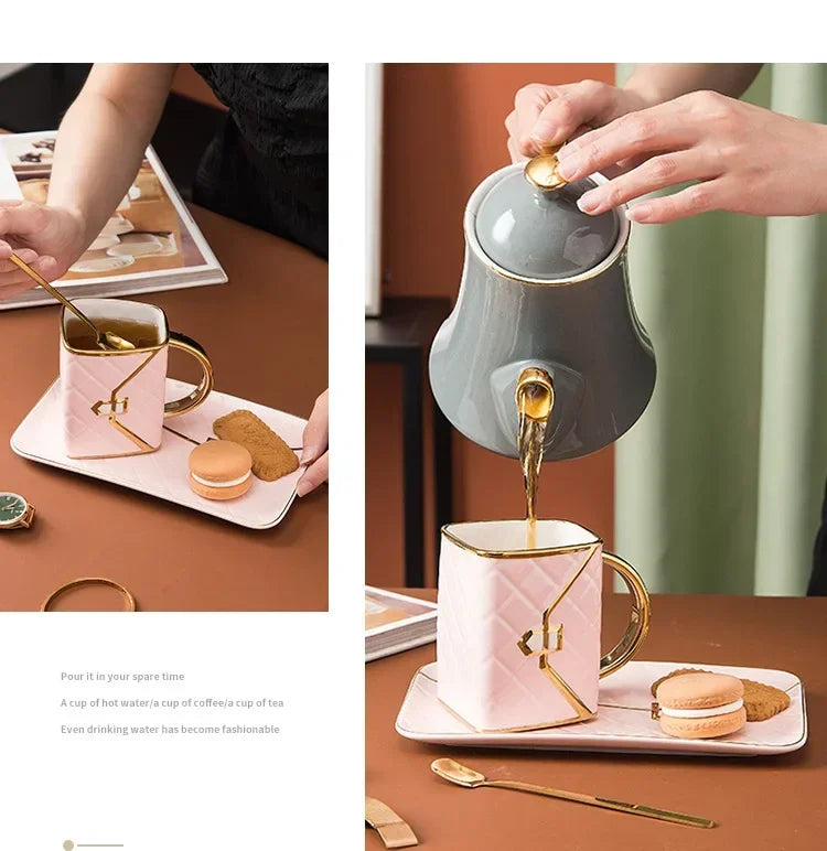 Handbag Shaped Mug Luruxy Coffee Cup Creative Tote Bag Shaped Cups Linner Saucer - View 11