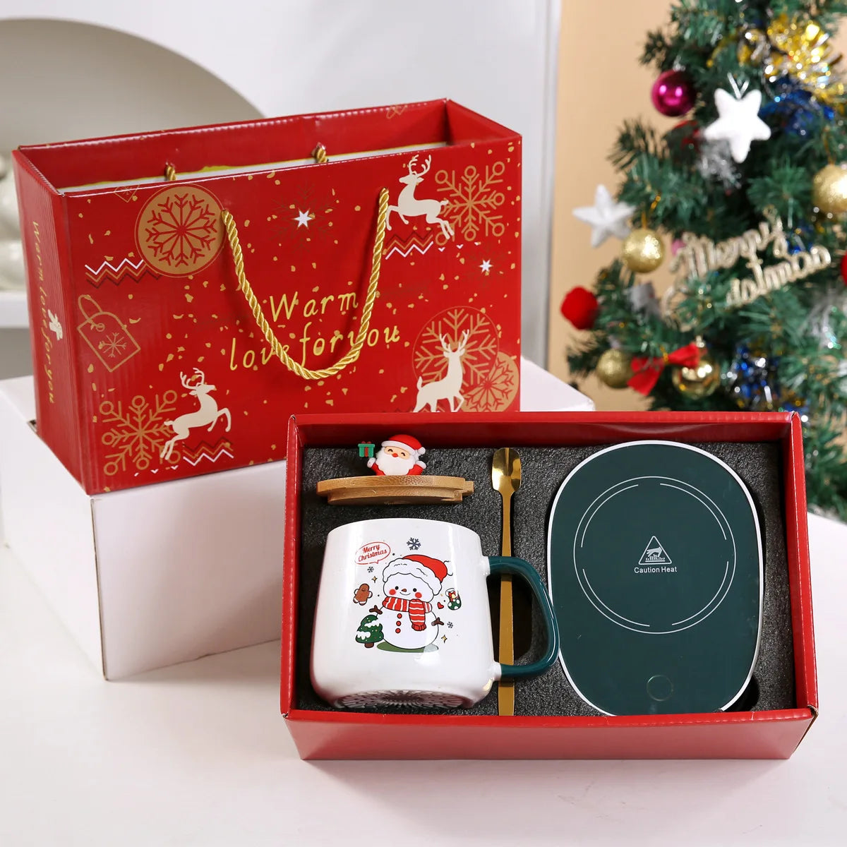 New Merry Christmas Gifts Kit Wooden Lid Santa Claus Pattern Ceramic Mug Snowman - View 19