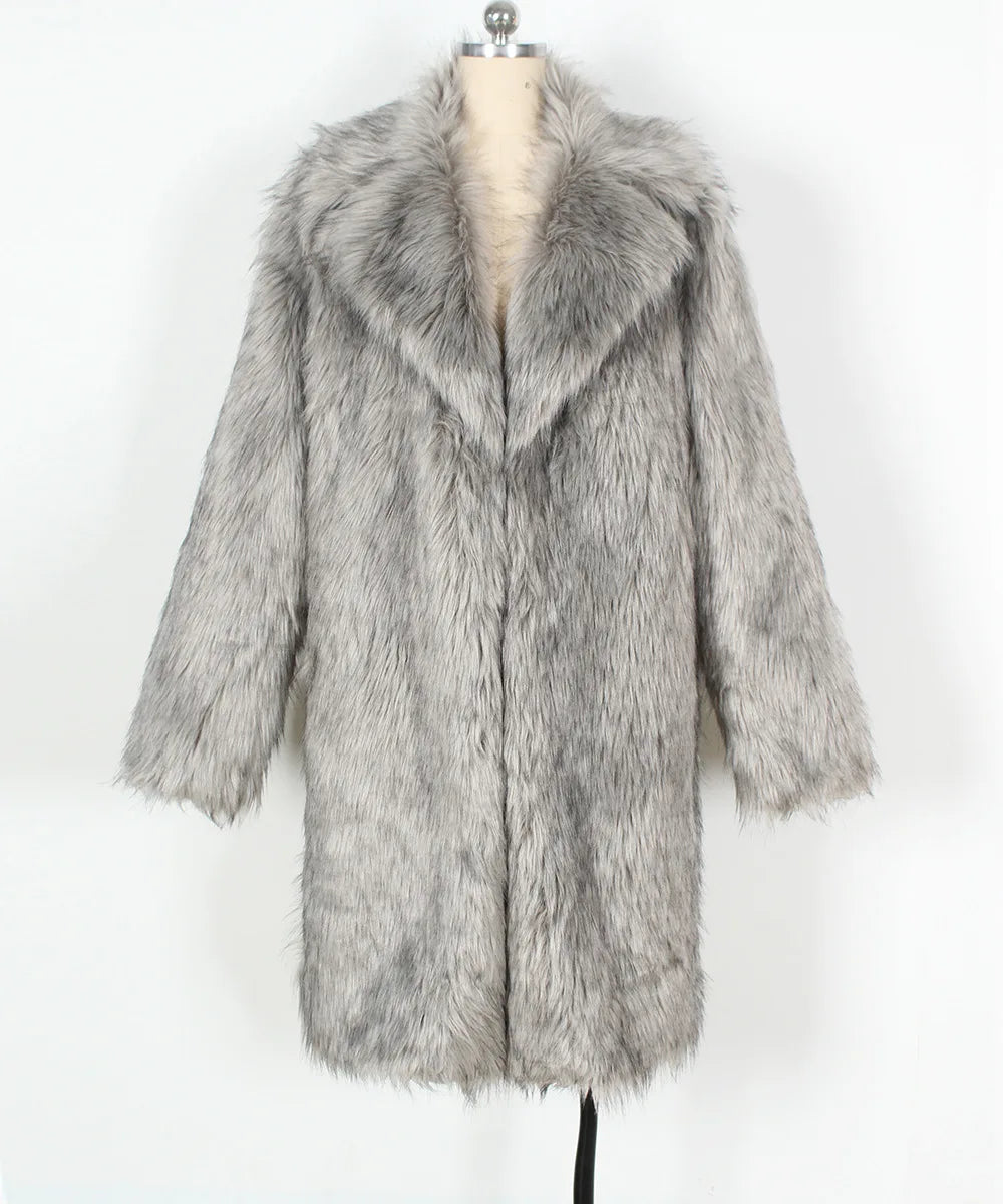 Men Long Faux Fur Coat Jacket Thick Warm Coats Turn Down Collar Full Sleeve Spli - View 30