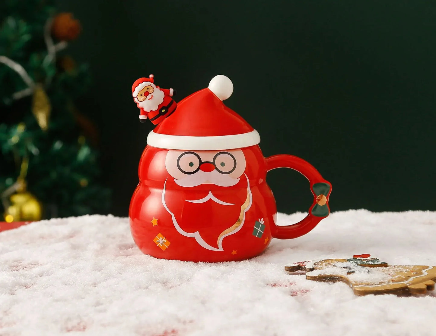 Ceramic Christmas Mug with Lid Spoon Cute Cartoon Coffee Cup New Year - Alternative Angle