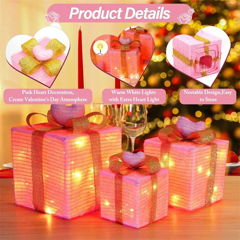 3pcs Christmas Gift Box Christmas Decor Luminous Bow Holi... - Side View