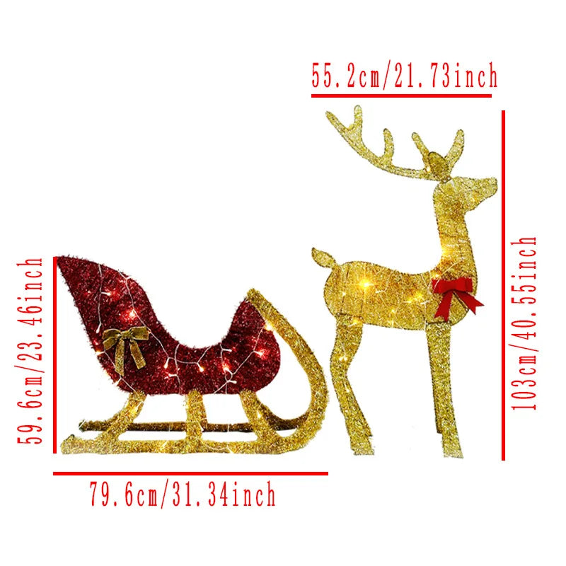 Christmas Reindeer and Sleigh Decoration With LED Light Glowing Glitte - View 18