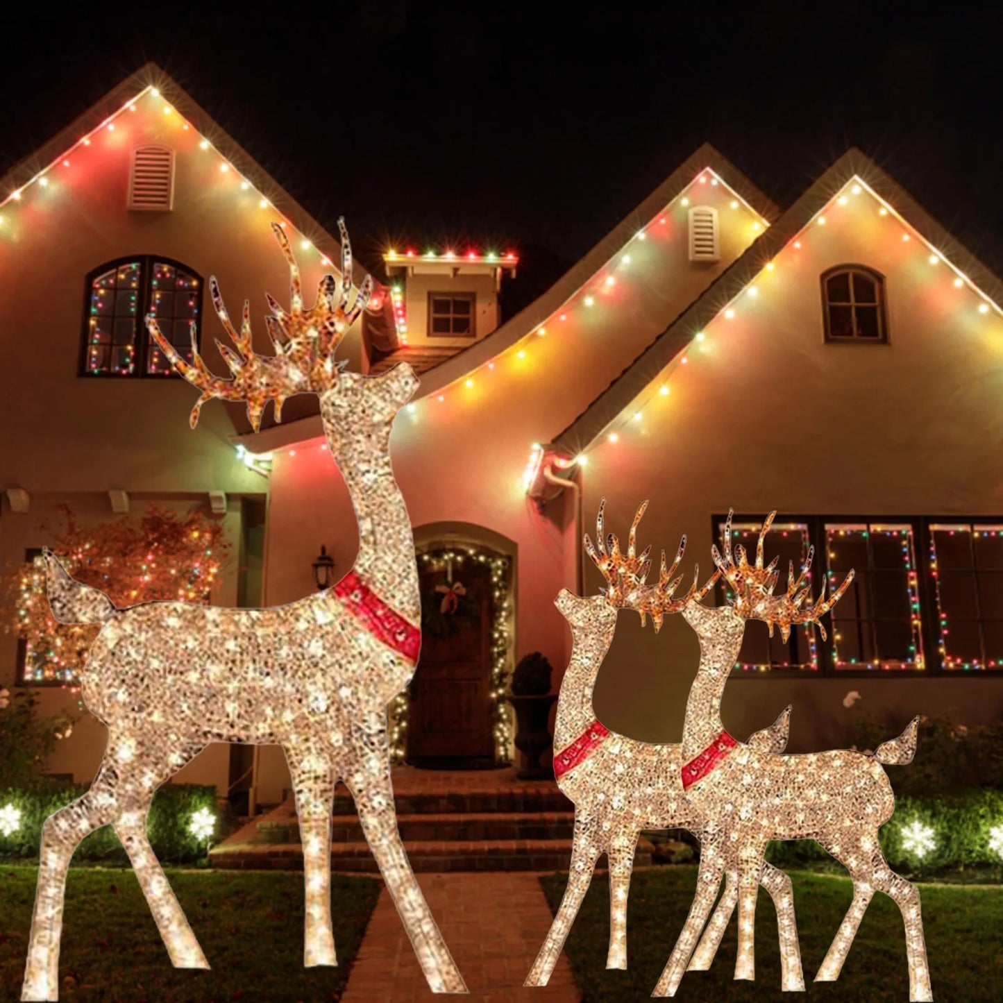 Christmas Outdoor Cute Deer Lighting ,Lighted Christmas Deer Sleigh Ou - Close-up View
