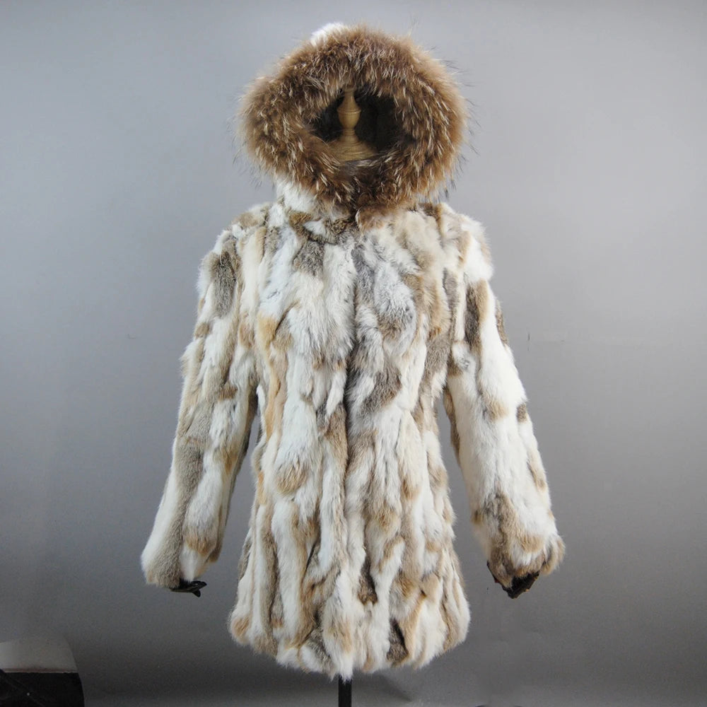 2025 Winter Women Rabbit Fur Coat Real Genuine Rabbit Fur Jacket With - Packaging View