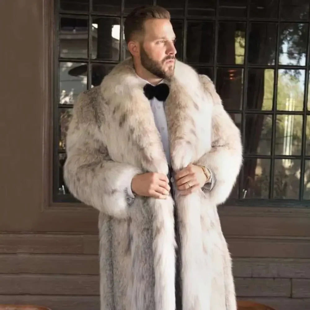 New Men's Faux Long Bobcat Leopard Print Comfortable Thick Warm High Quality Fau - View 6