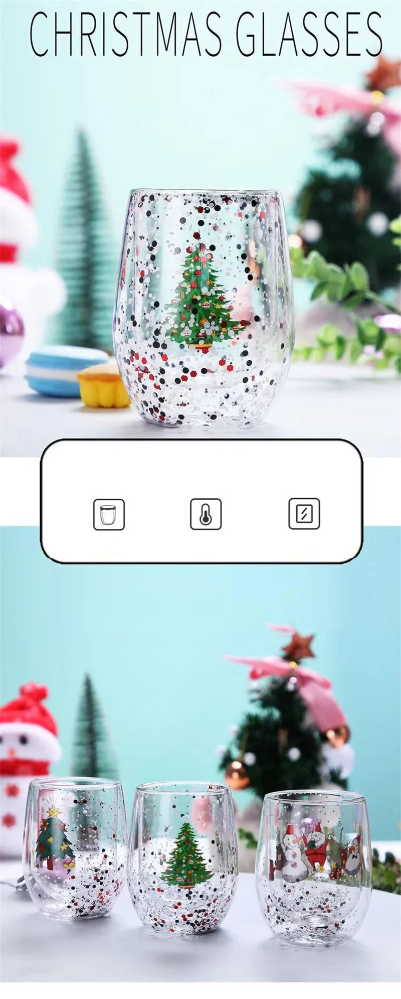 Christmas Double Wall Glass Cup Heat-resistant Water Cup Christmas Tre - Interior View