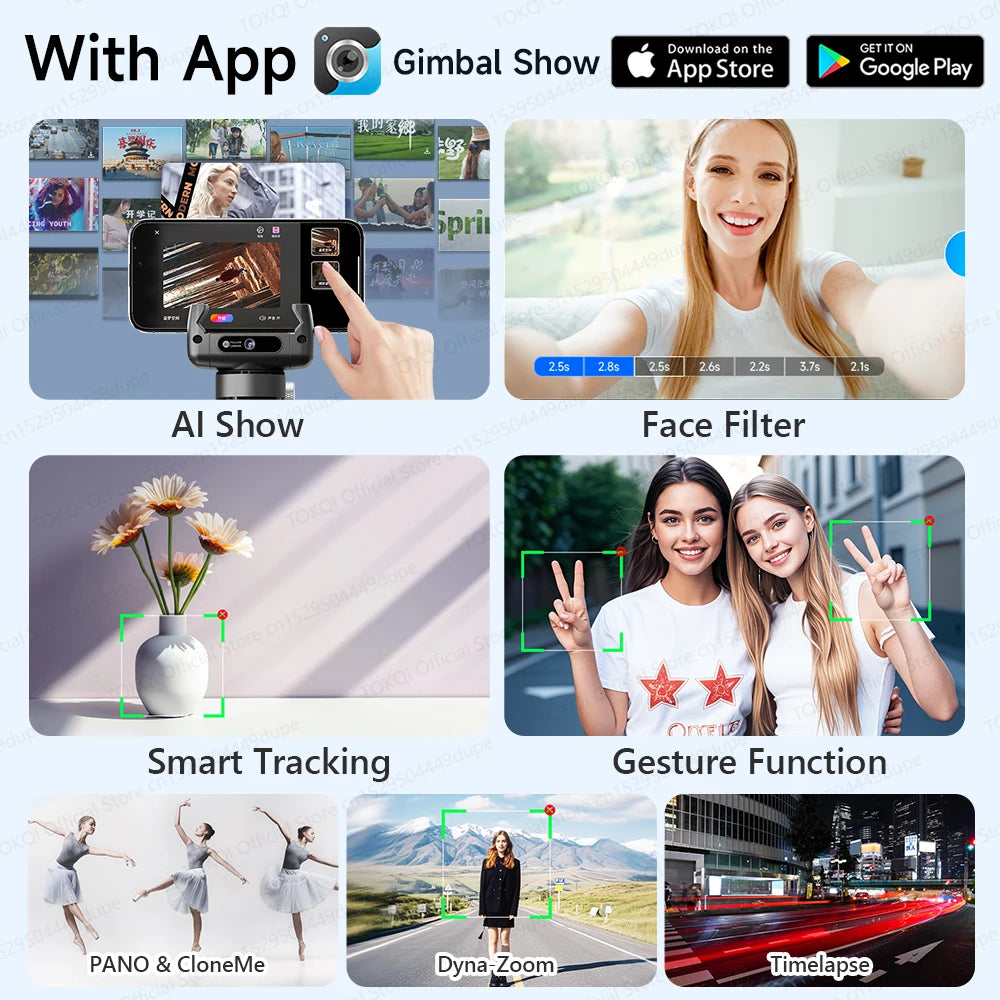 AI Tracking Deskpot Gimbal Tripod with Extendable Selfie Stick for Mob - Close-up View