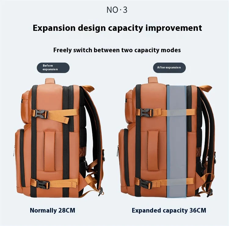 Commuting laptop backpack, expandable, premium orange, waterproof casual backpack, 15.6 inches, large capacity travel back...