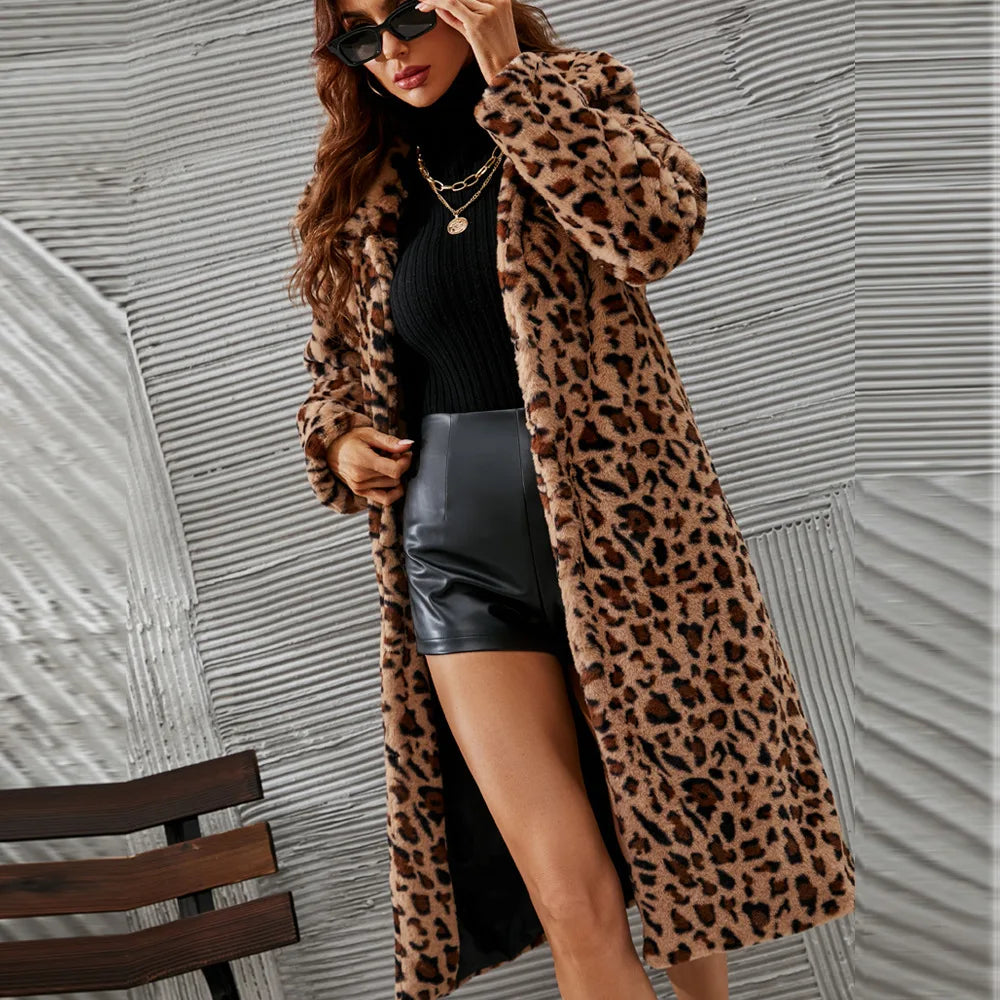 American European New Women’s Leopard Casual Trendy Turn-down Collar L - Lifestyle View