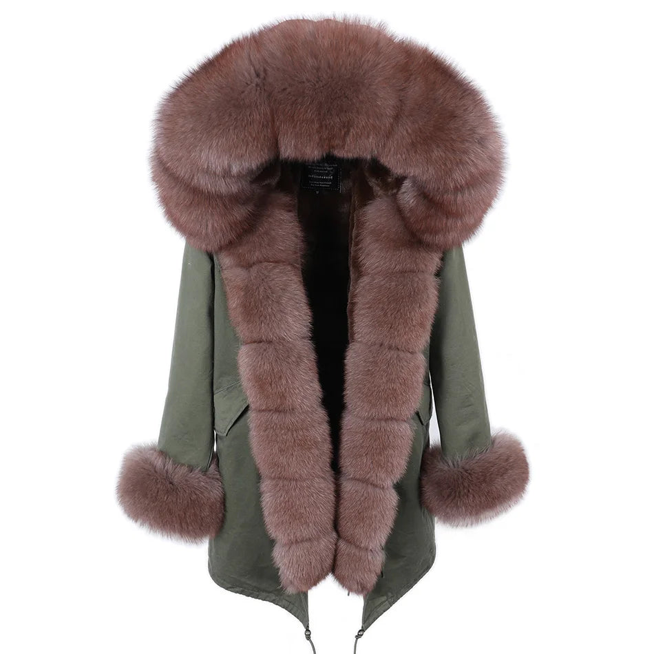 MAOMAOKONG 2024 Winter Women Coat Natural Fox Fur Collar Cuff Black Jackets Outw - View 74