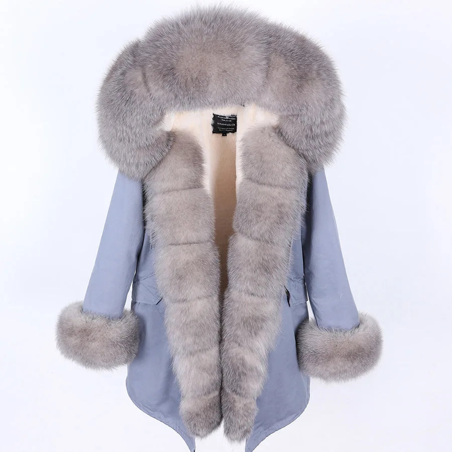 MAOMAOKONG 2024 Winter Women Coat Natural Fox Fur Collar Cuff Black Jackets Outw - View 69