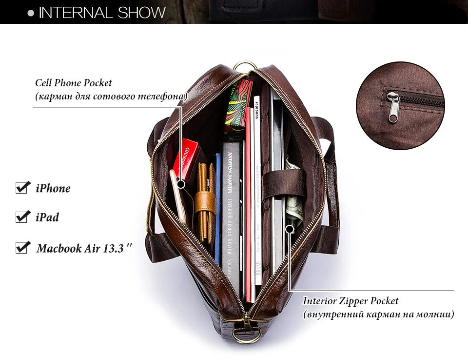 Genuine Leahther Men Briefcase Portable Office Handbag for L...