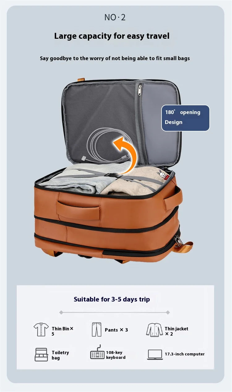 Commuting laptop backpack, expandable, premium orange, waterproof casual backpack, 15.6 inches, large capacity travel back...
