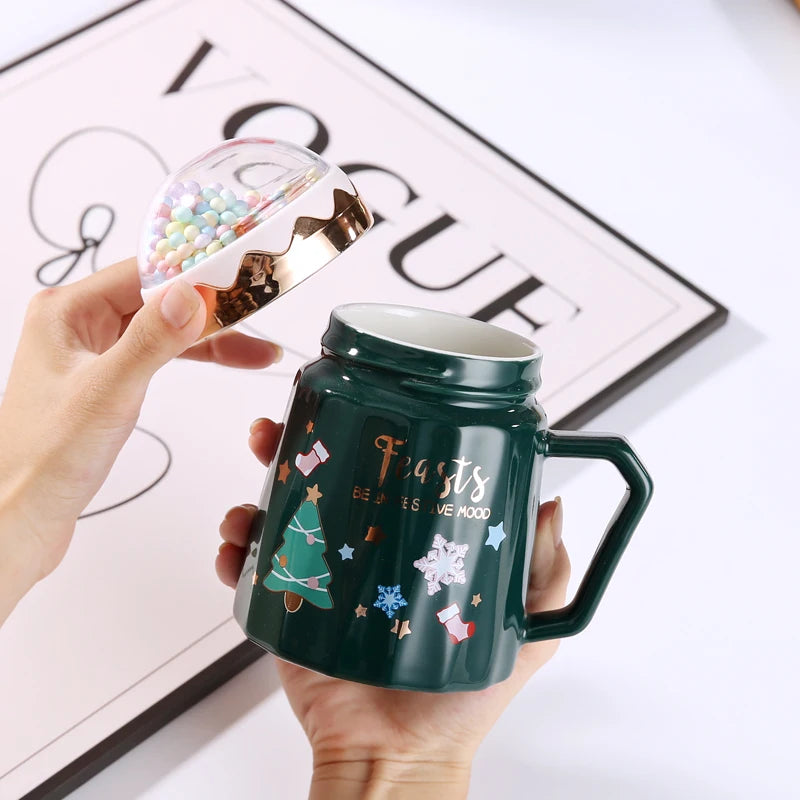 Christmas ceramic cup with lid spoon ceramic cup gift box set cup wate - Side View