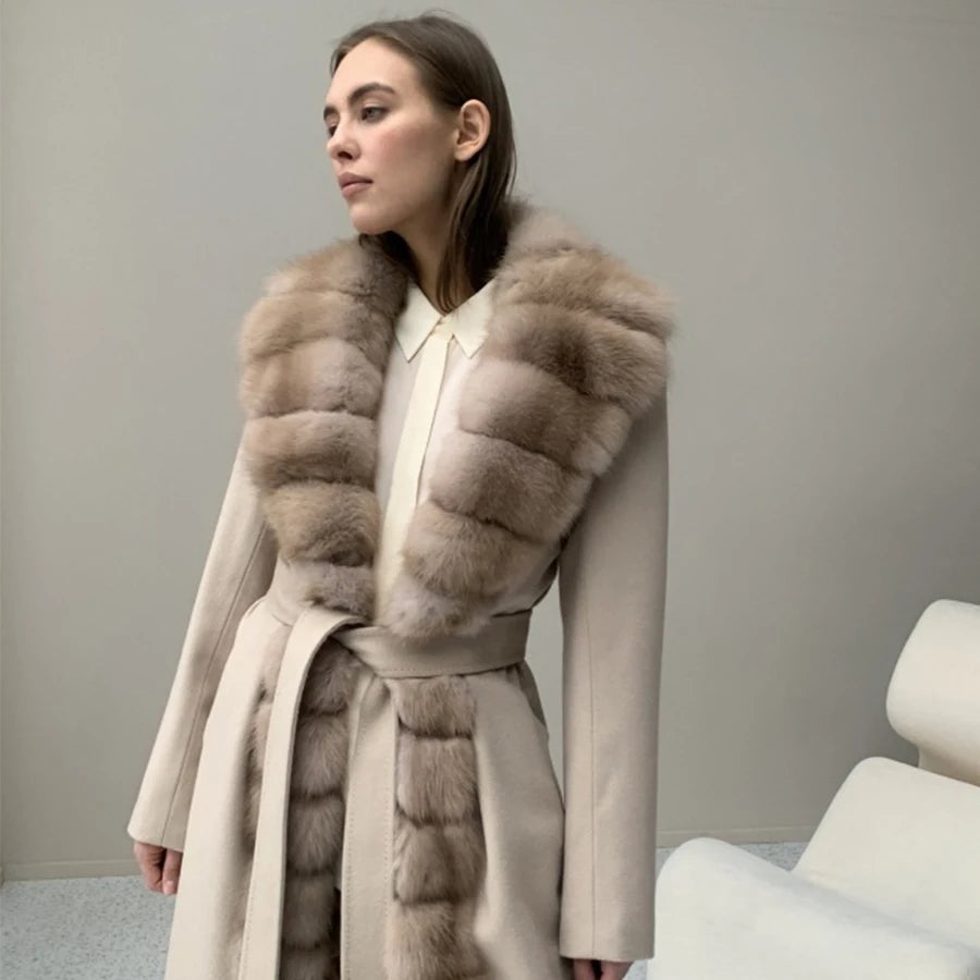 Winter New Cashmere Wool Coat Natural Fox Fur Warm Winter Jackets Fur Coat Women - View 5
