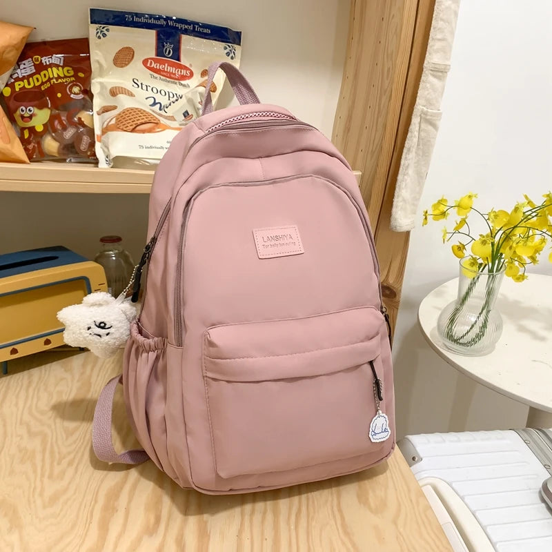 Large Capacity Solid Color Backpack for High School Students, Simple Black Trave - View 4