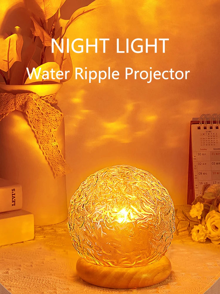 2025 New Water Ripple Projector Night Light Crystal Mood Lamp Home Bed - Interior View