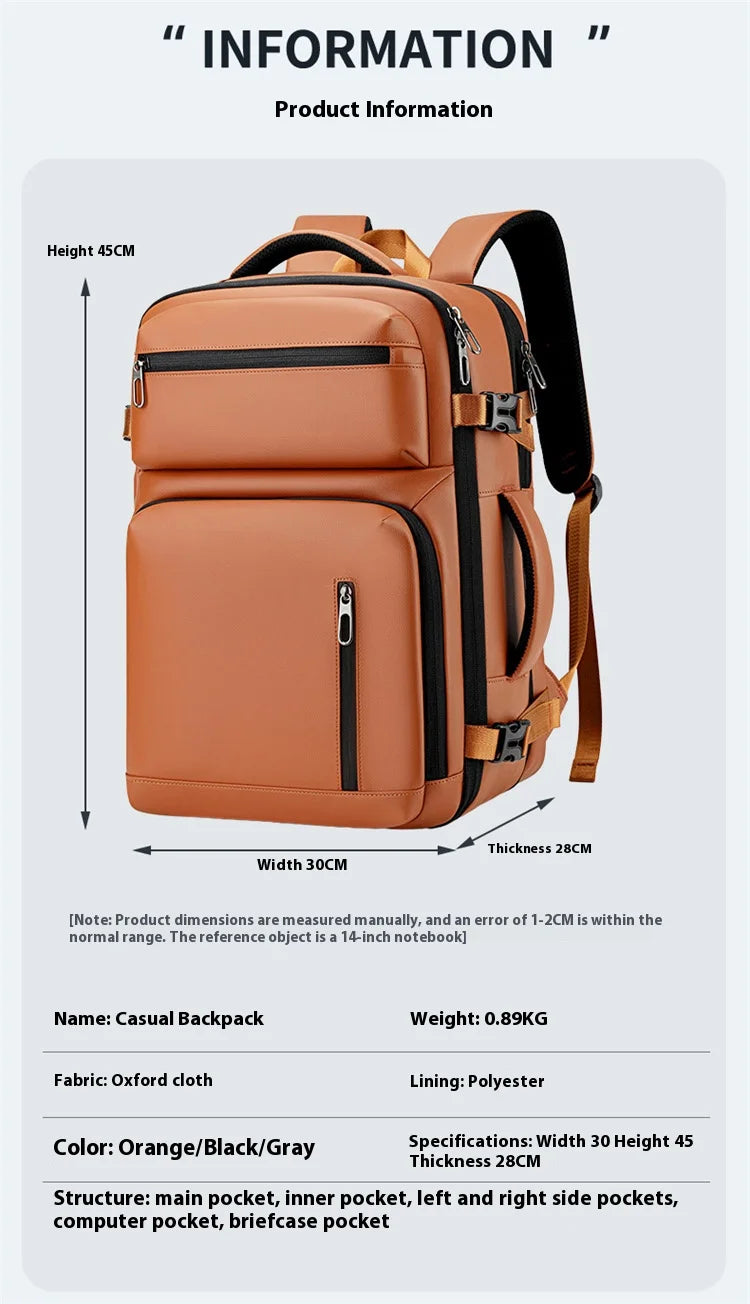 Commuting laptop backpack, expandable, premium orange, waterproof casual backpack, 15.6 inches, large capacity travel back...