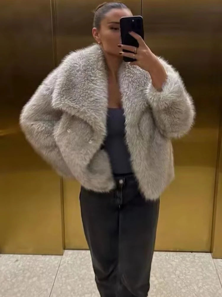 HXAO Winter Faux Fur Coat 2024 Woman New in coats Autumn Fur Plush Fluffy Jacket - View 13