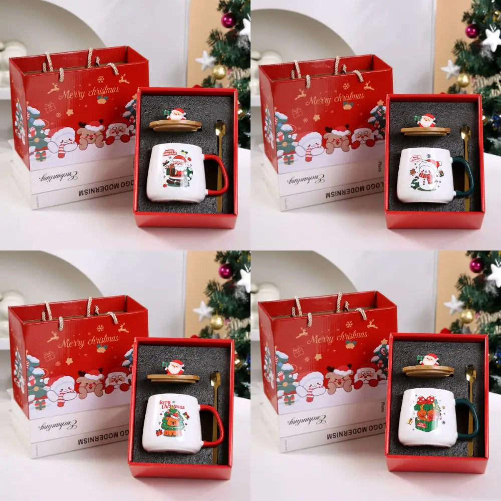 New Merry Christmas Gifts Kit Wooden Lid Santa Claus Pattern Ceramic Mug Snowman - View 7