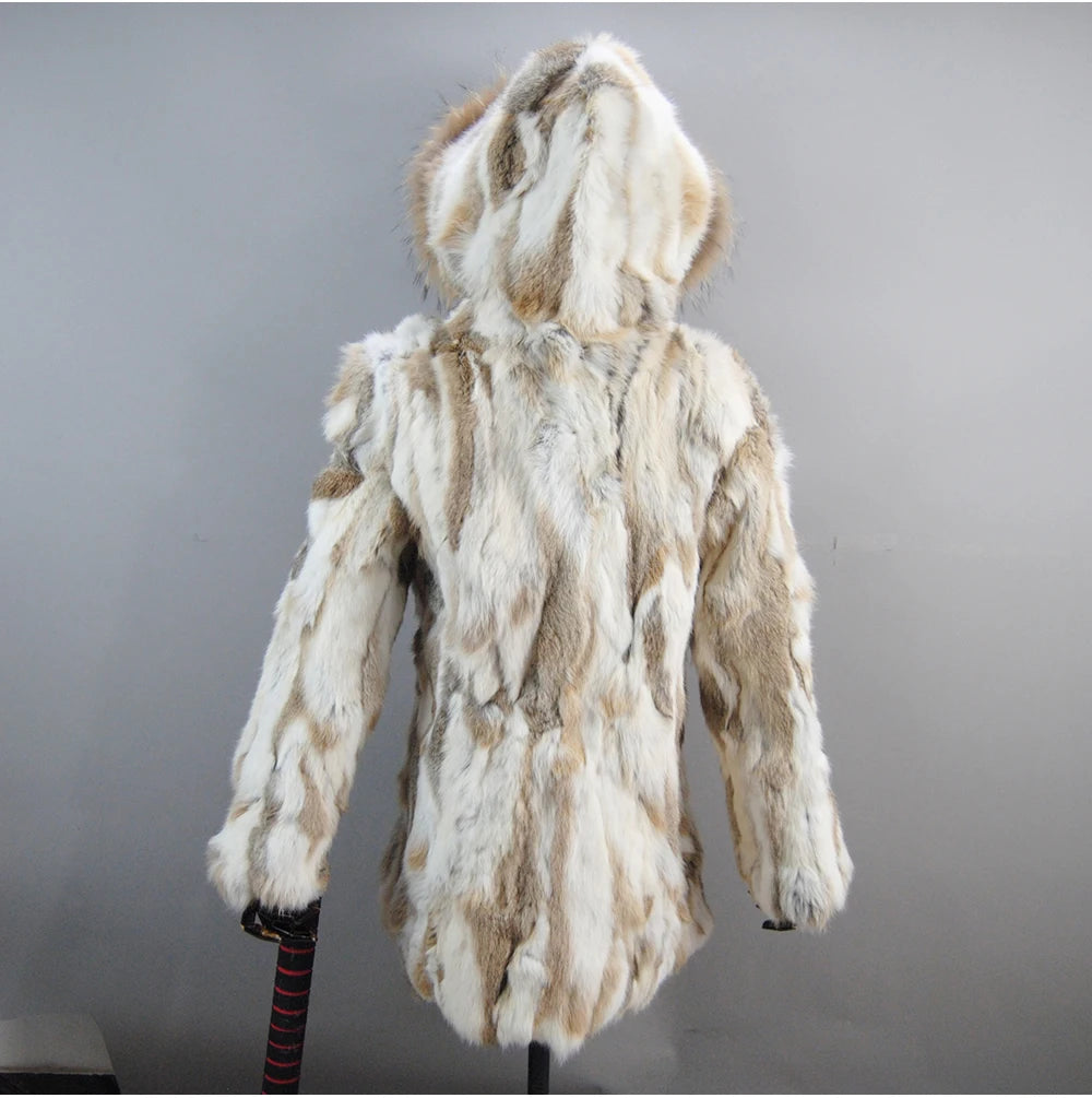 2025 Winter Women Rabbit Fur Coat Real Genuine Rabbit Fur Jacket With - Texture Detail