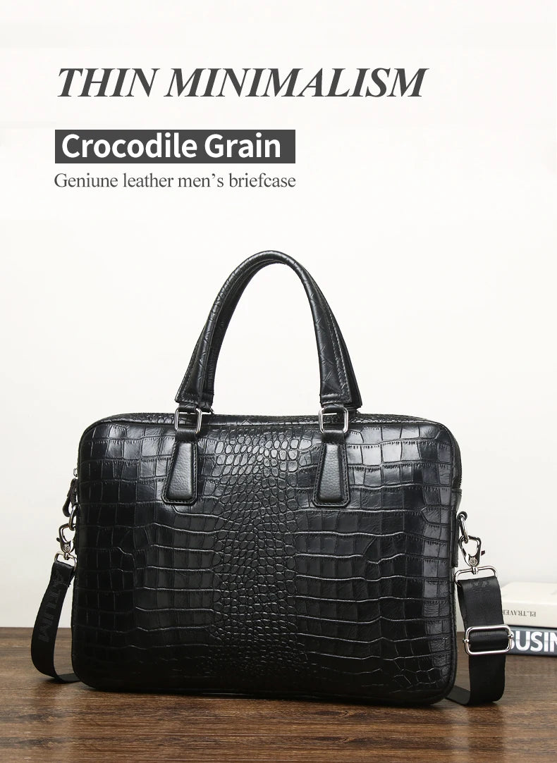 SCHLATUM Genuine Leather Crocodile Grain Briefcases Hard For Men 15.6 Inch Lapto - View 7