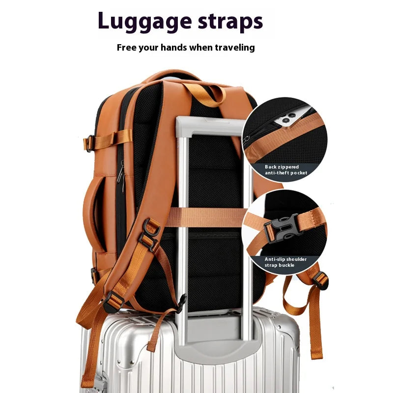 Commuting laptop backpack, expandable, premium orange, waterproof casual backpack, 15.6 inches, large capacity travel back...
