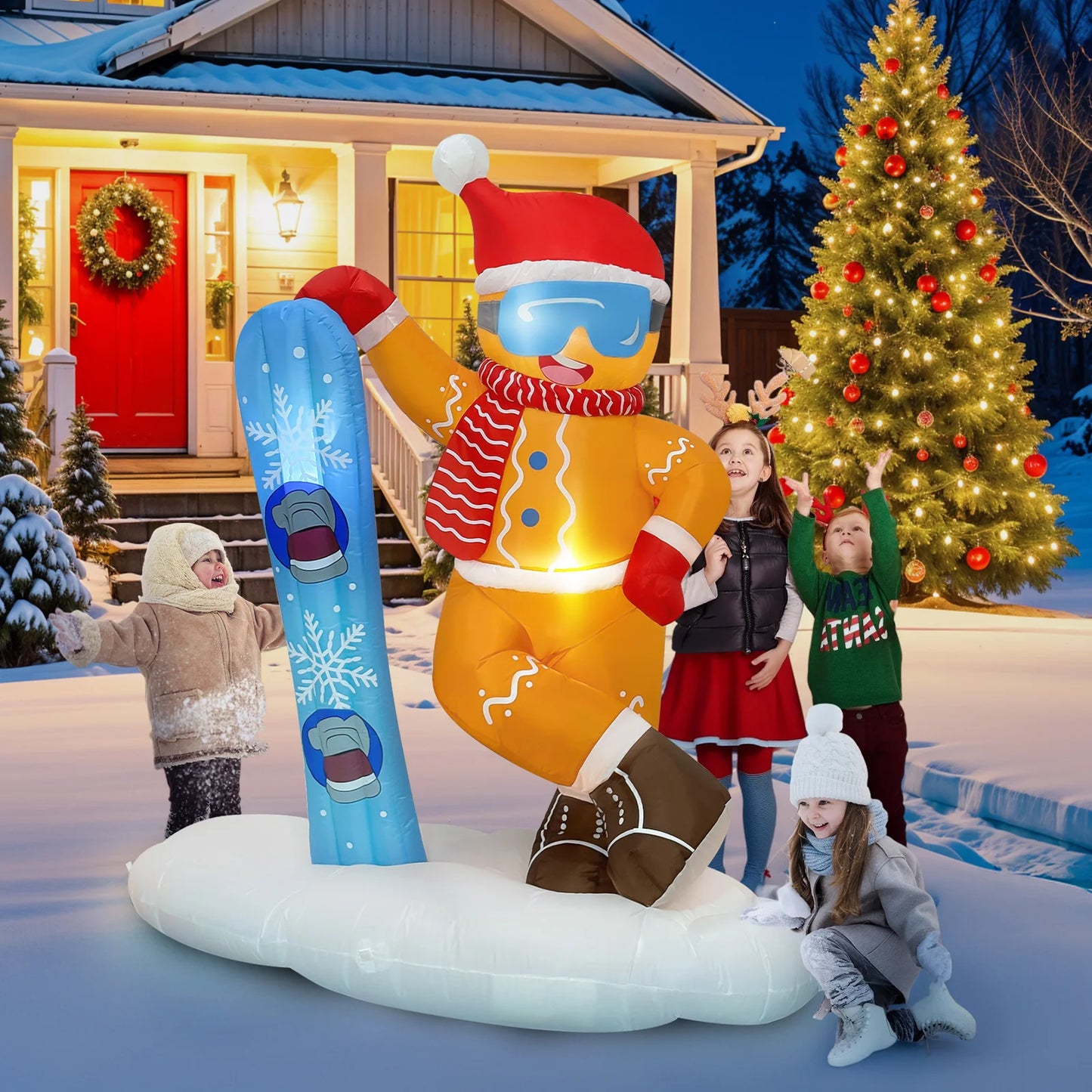 OurWarm 6FT Christmas Inflatable Outdoor Decoration, Cute Skiing Gingerbread Man - View 6