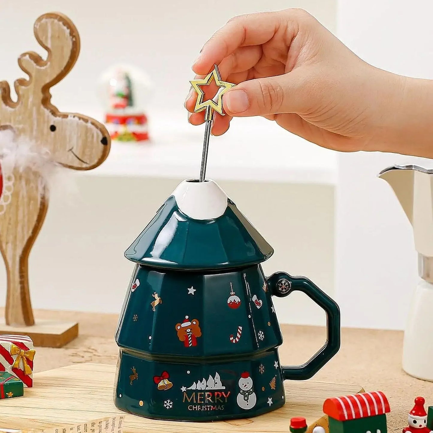 Christmas Tree Mug Ceramic Xmas Cup Funny Morning Drinkware Holiday Co - Texture Detail