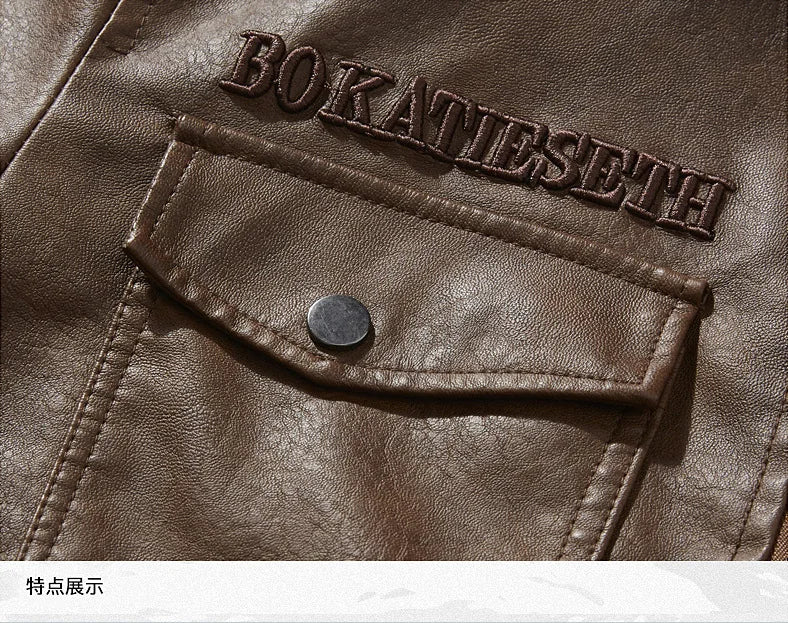 2025 Fur One Leather Coat Men Plus Velvet Autumn And Winter New Thicke - Stitching Detail
