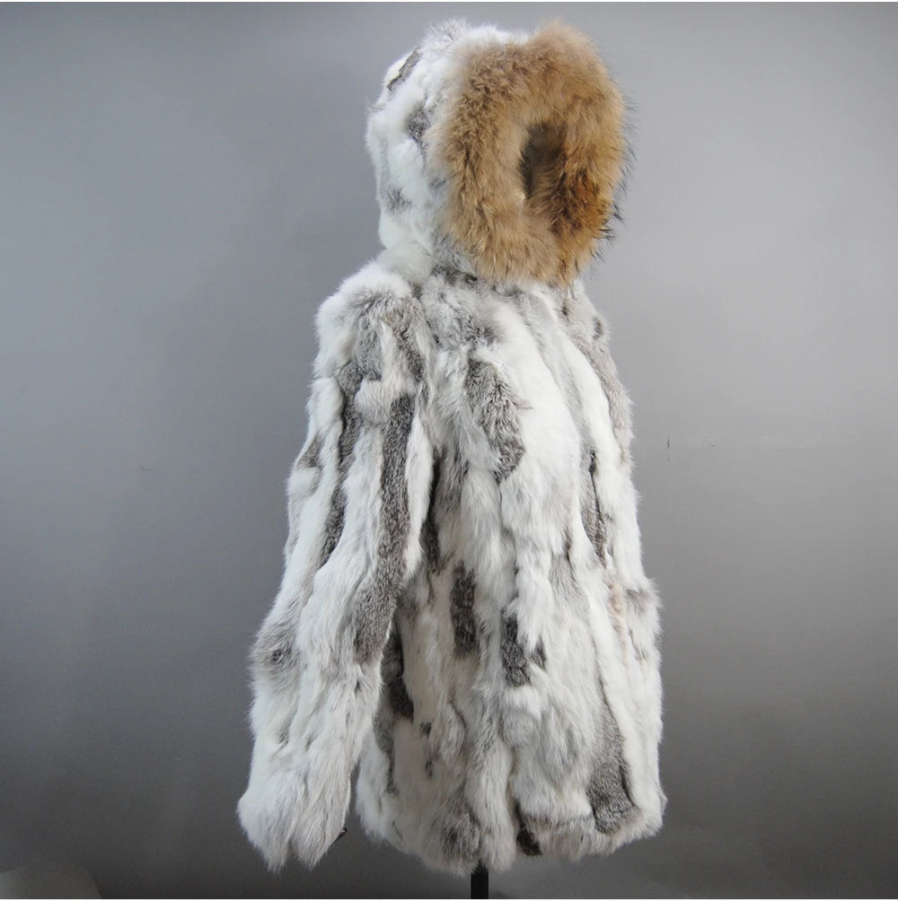 2025 Winter Women Rabbit Fur Coat Real Genuine Rabbit Fur Jacket With - Pattern Detail