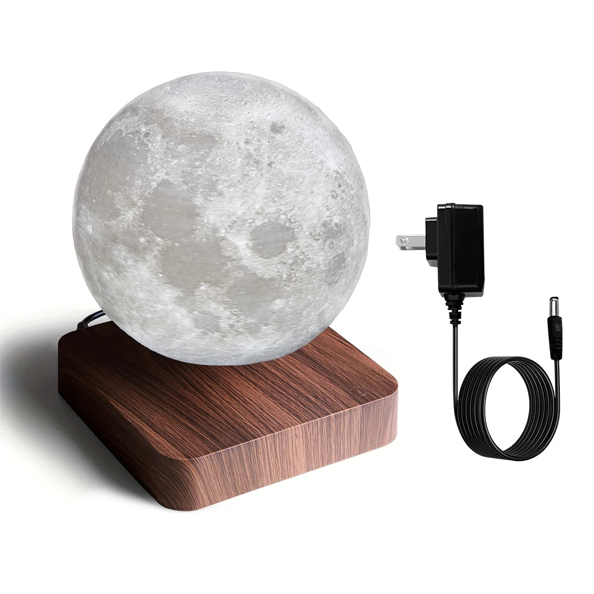 Magnetic Floating Rotating Moon Lamp with Wooden Base, 3 Color Temperature LED N - Back View