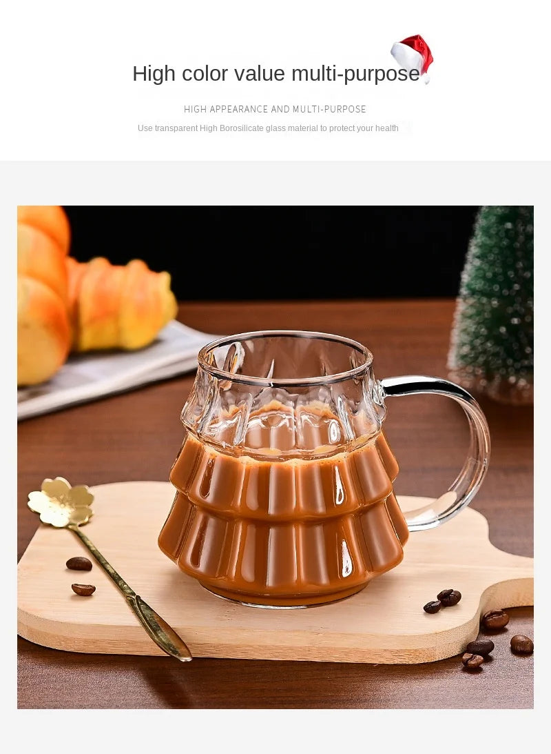 Christmas Tree Glass Coffee Mug with Straw and Lid Heat Resistant Wish - Alternative Angle