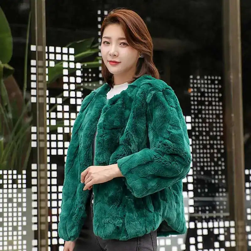 Real Rabbit Fur Coat Women Winter Jacket Short Loose Size Thick Warm Fluffy Coat - View 35